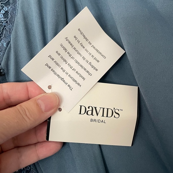 David’s Bridal Short Sleeve Lace Sequin Gown - Steel Blue - Picture 6 of 8